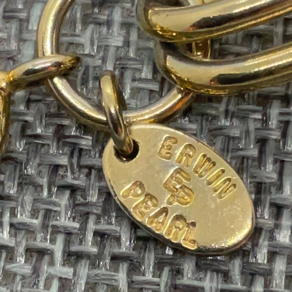 Vintage Signed Erwin Pearl Double Link Gold Chain Necklace - Picture 8 of 8